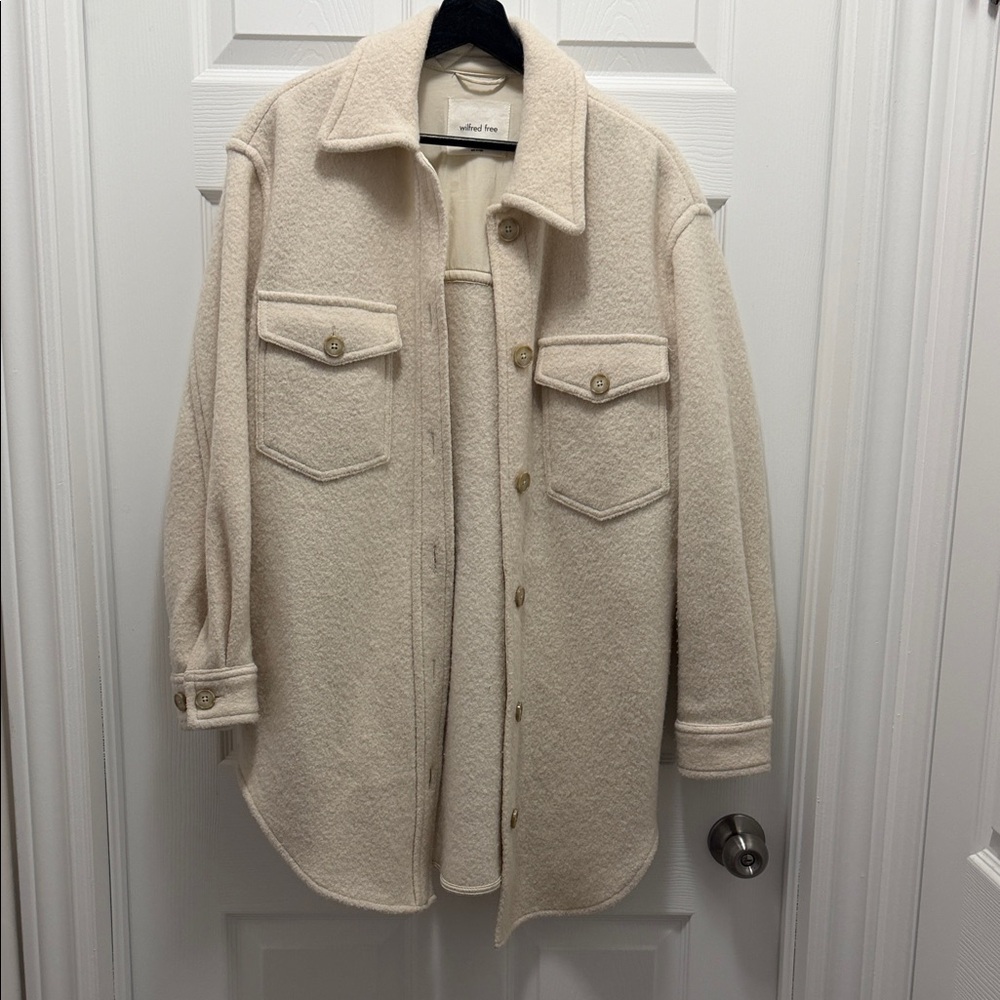 Wilfred Cream Utility Shacket with Flap Pockets